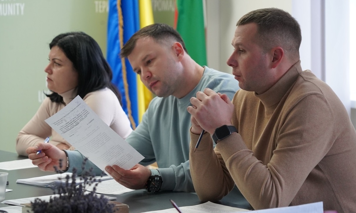 Олена Гріх, Артур Косінський та Дмитро Варшавський на засіданні виконавчого комітету.