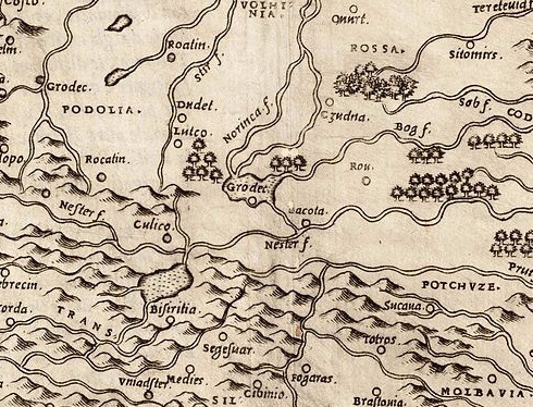 Мапа «De regno & rota regione Poloniae» Себастіана Мюнстера. 1569 рік. Городок зображено не лише на березі Амадоки, але й у товаристві 19-ти найбільш значимих і великих міст Речі Посполитої.