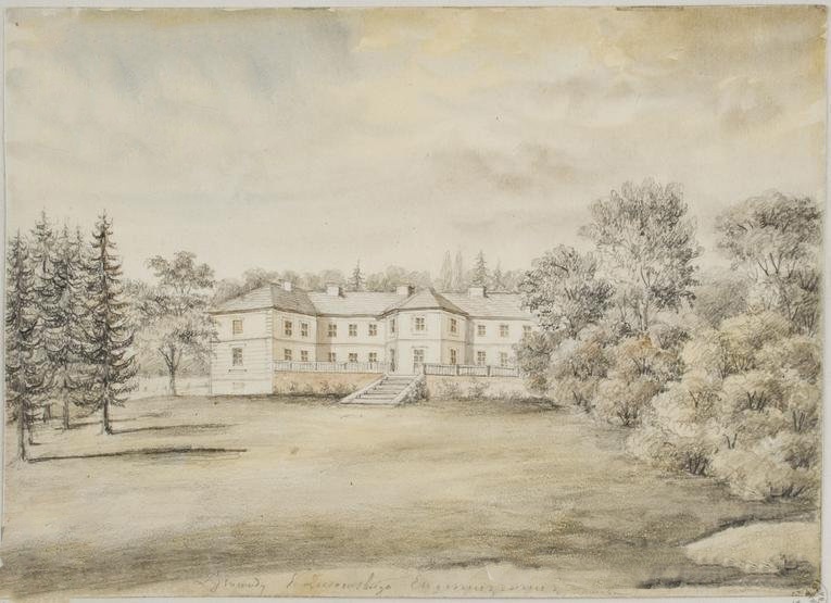 Палац у Лісоводах в 1870-х рр. Акварель Наполеона Орди. З фондів Краківського Національного музею.