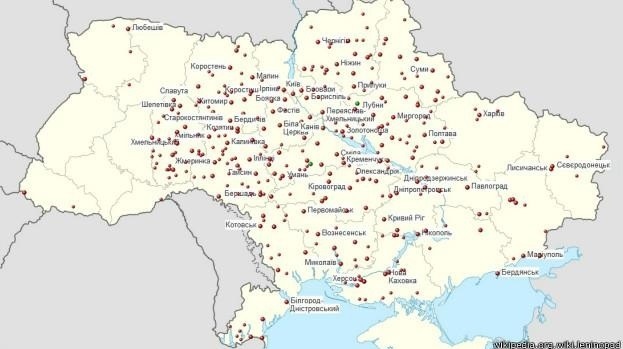 Інтерактивна карта ресурсу сторінки «Ленінопад» показує, де найактивніше скидали Леніна у 2014 році