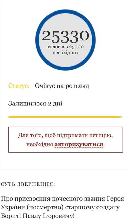 Петиція для Павла Борити набрала необхідну кількість голосів достроково: родина дякує за підтримку